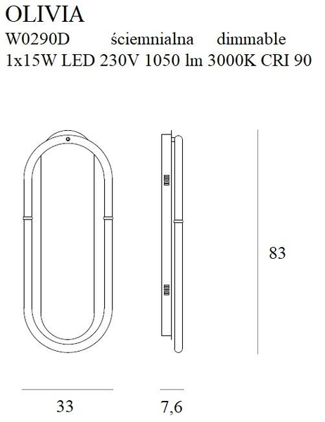Minimalistyczna LAMPA ścienna OLIVIA W0290D Maxlight owalny kinkiet LED 15W 3000K do przedpokoju złoty
