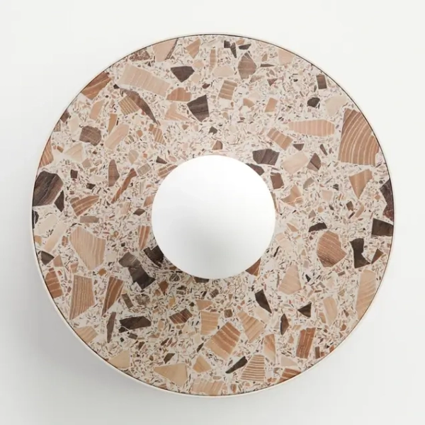 Okrągła lampa ścienna LEGRA 21414107 lastriko IP44 drewniana biała kremowa