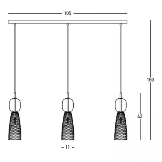 Potrójna lampa wisząca 23009 szklana tubki czarna mosiądz