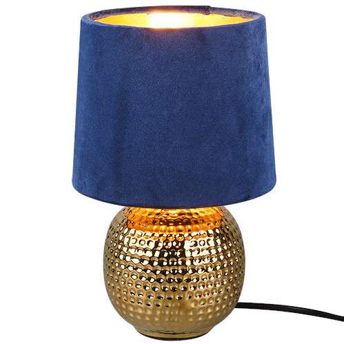 Stojąca LAMPA stołowa EUDORA DL012-50821 RL Light nocna LAMPKA abażurowa na biurko niebieska złota