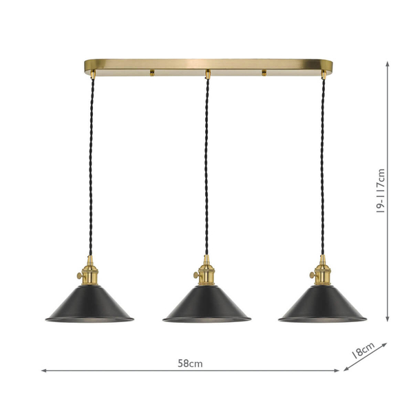 Lampa wisząca nad wyspę Hadano HAD3640-02 Dar Lighting potrójna czarna mosiądz