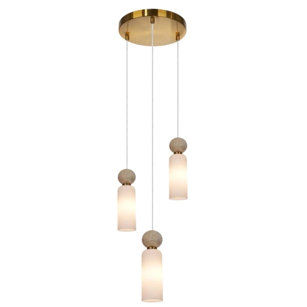 Szklana wisząca lampa Santos PND-95331-3-BRSS potrójna biała mosiądz