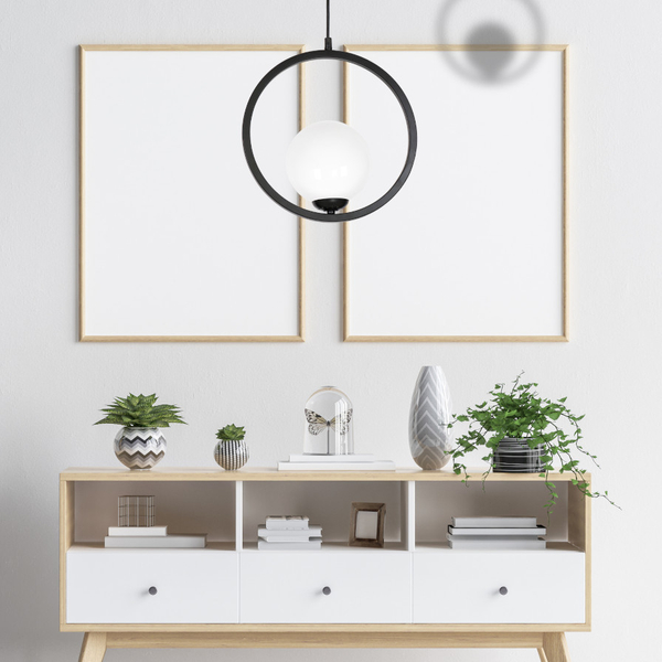 Wisząca LAMPA modernistyczna BOSTON MLP5593 Milagro metalowa OPRAWA okrągła ZWIS szklana kula ball czarna biała