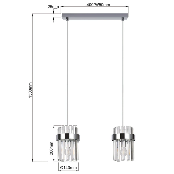 Podwójna lampa wisząca glamour Vetro LP-2910/2L CH kryształowa chrom
