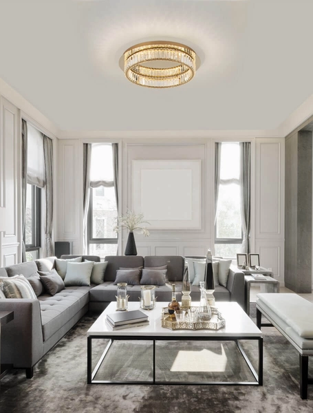 Przysufitowa lampa okrągła Bauta LED 40W 3500K do pokoju glamour szkło metal złota