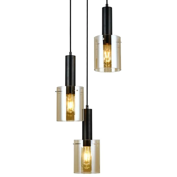 Skandynawska LAMPA wisząca SARDO PND-5581-3A-BK+AMB Italux szklana OPRAWA loftowy ZWIS tuby kaskada bursztynowa czarna