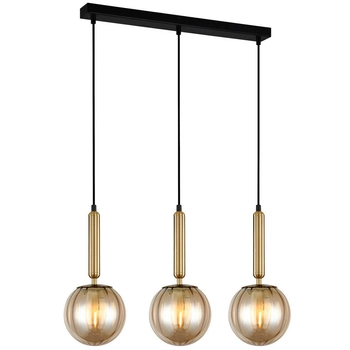 LAMPA wisząca RAVENA PND-2324-3L BRO+AMB Italux loftowa OPRAWA szklane kule ZWIS na listwie mosiądz bursztynowe