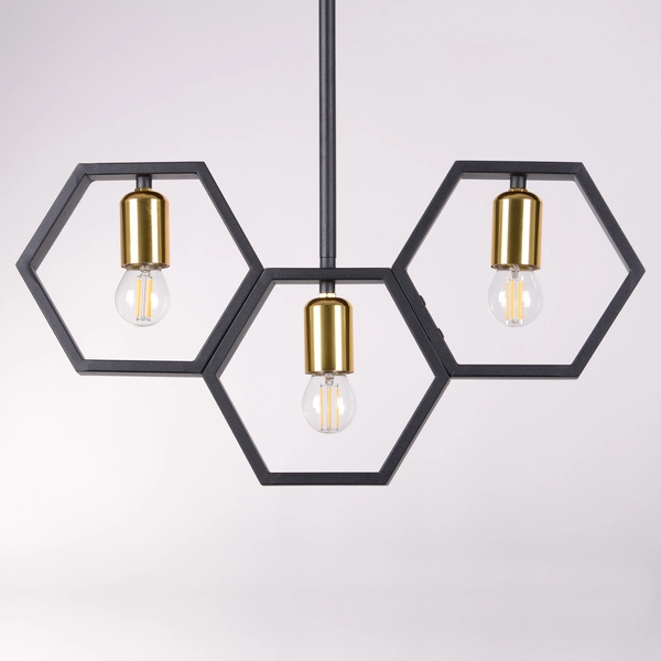 Lampa wisząca potrójna Honey 312549 Polux geometryczna czarna złota