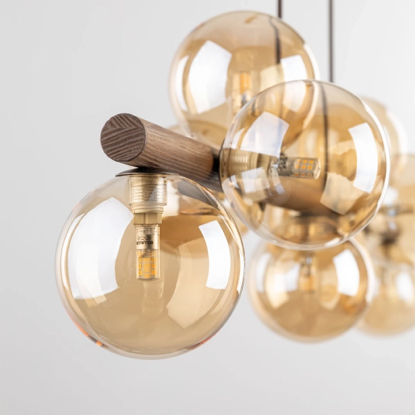 Lampa wisząca kulista Estera Wood 11097 molekuły brązowa bursztynowa