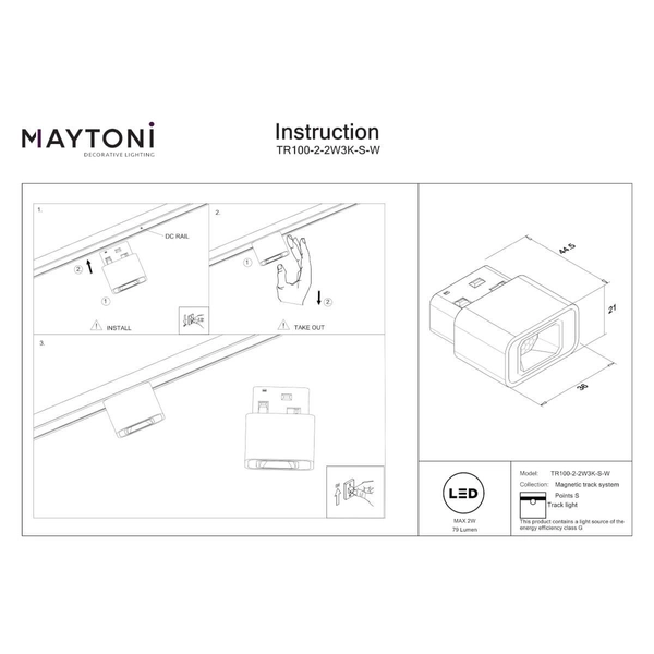 Lampa szynowa ścieżka świetlna Points TR100-2-2W3K-S-W LED 2W 3000K magnetyczna biały