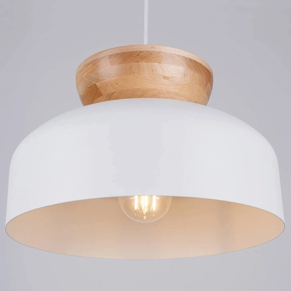 Wisząca lampa nad stół Marion SL.1350 kopuła kuchenna drewniana biała