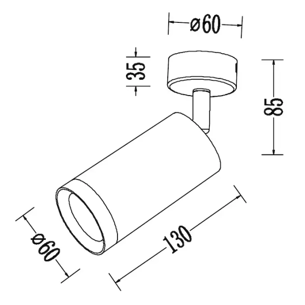 Pojedynczy sufitowy spot Mica Spot ML2095 cylindryczny tubka biały
