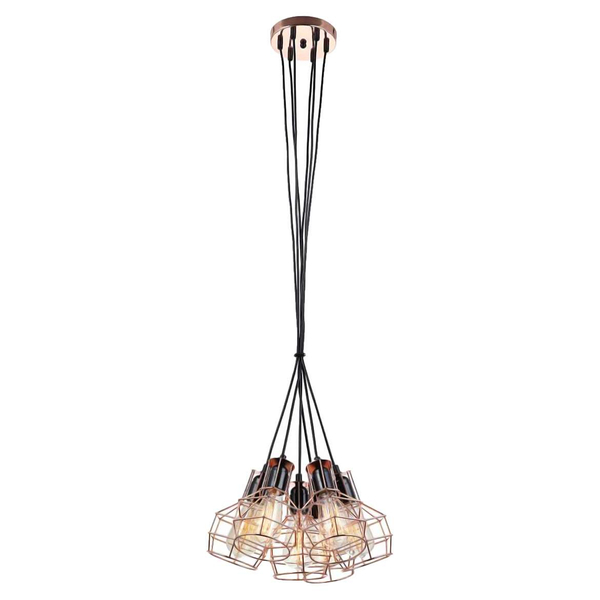 LAMPA wisząca PERIFO MDM-2272/6 BK+COP Italux industrialna OPRAWA metalowy ZWIS druciane klatki loft miedź