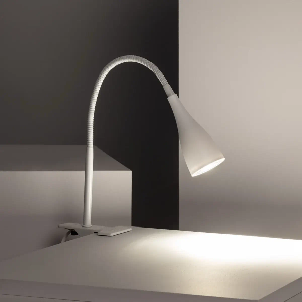 Biurkowa lampa z klipsem Libro ABR-KK-B-GU10 Abruzzo na peszlu biały