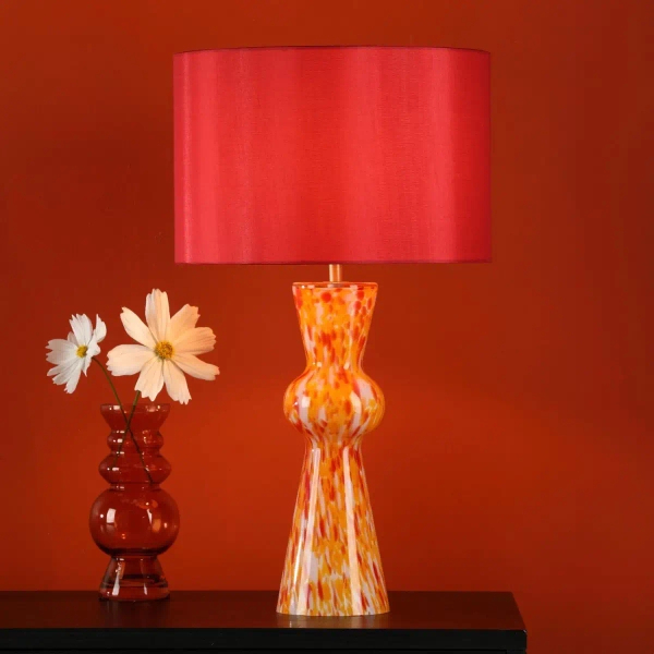 Nocna lampa z abażurem Rheneas  RHE4225 tkaninowa czerwony
