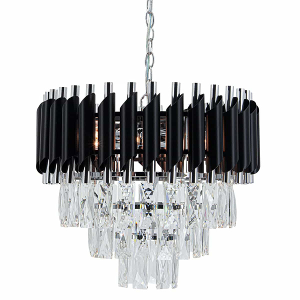Kryształowa lampa wisząca Toledo 6260/4 8C BL glamour czarna chrom OUTLET