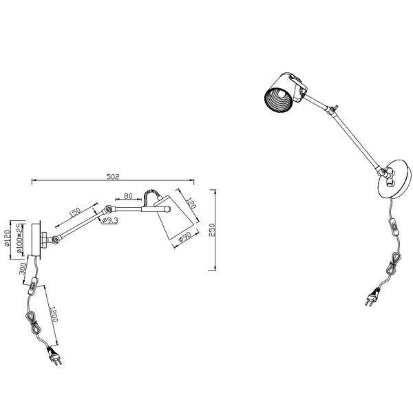 Kinkiet do sypialni Diallo 208070132 metalowy wysięgnik czarny