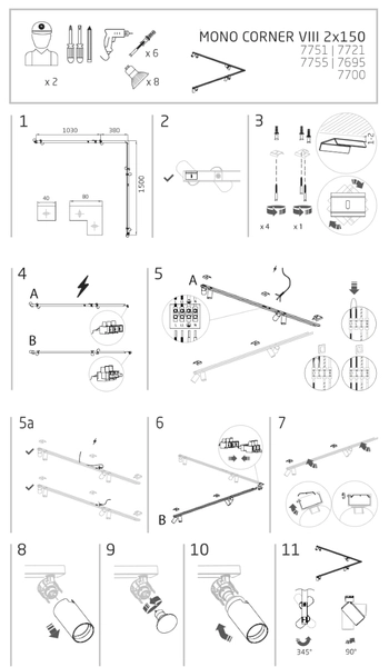 Kierunkowa lampa natynkowa Mono 7755 złote tuby do garderoby