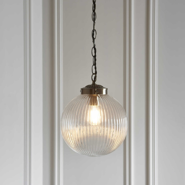Kulista lampa wisząca Brydon 71123 Endon łańcuch szkło przezroczysty mosiądz