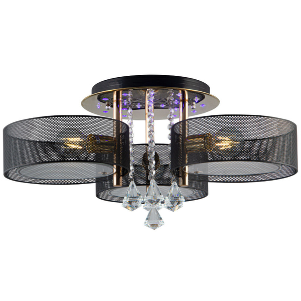 Sufitowa LAMPA glamour DRS8006/3 LED 180W TR NET Elem metalowa OPRAWA crystal z pilotem złota czarna