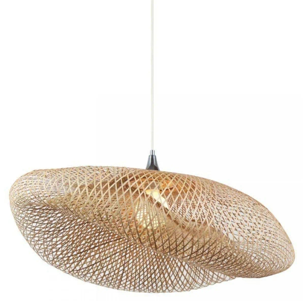 Geometryczna wisząca lampa 19103 do salonu bambusowa brązowa