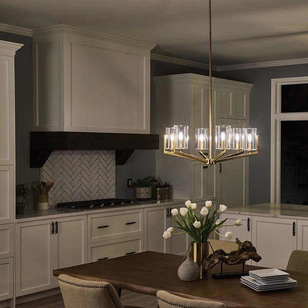 Żyrandol zwisowy QN-NYE6-BNB geometryczna rama mosiądz