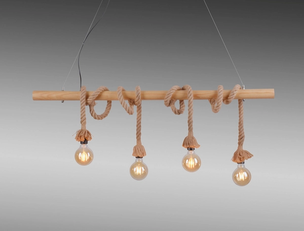 Rustykalna lampa wisząca Rope drewniana belka do jadalni
