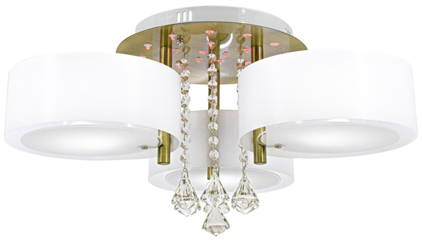 Abażurowa LAMPA sufitowa DRS8006/3 21QG Elem glamour OPRAWA z kryształkami do jadalni biała mosiądz