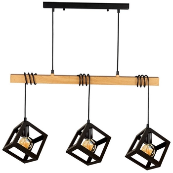 Loftowa LAMPA wisząca SWEDEN WOOD skandynawska OPRAWA drewniana belka ZWIS kostki czarne brązowe