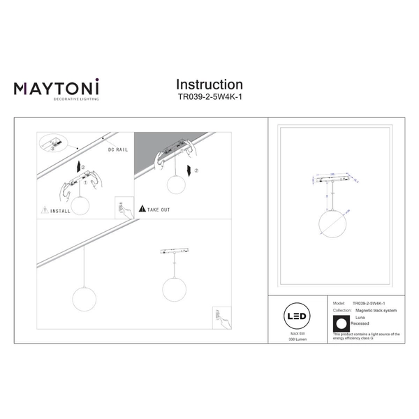 Kulista lampa wisząca Luna TR039-2-5W4K-1 LED 5W 4000K magnetyczna czarny