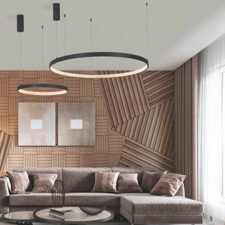 Glamour LAMPA wisząca MORON LE41722 Luces Exclusivas metalowa OPRAWA okrągy ZWIS LED 25W 3000K ring z krysztakami czarny