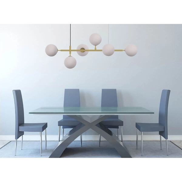 Modernistyczna lampa wisząca ALISA LP-005/6P WH Light Prestige metalowa oprawa szklane kule zwis złoty biały