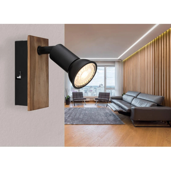 Lampa ścienna Drew 57998-1W reflektorek drewniany czarny