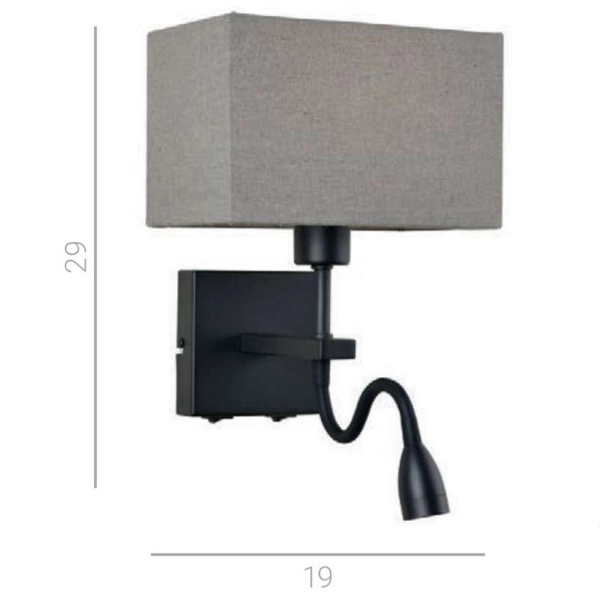 Klasyczna LAMPA ścienna NORTE WL-1122-2-BL-BM-RC-GR Italux klasyczna OPRAWA z peszlem LED 3W 3000K abażurowa czarna szara