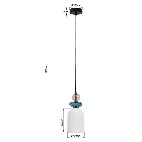 Zwisowa lampa szklana Tropea LP-2004/1P M WH kopuła biała niebieska
