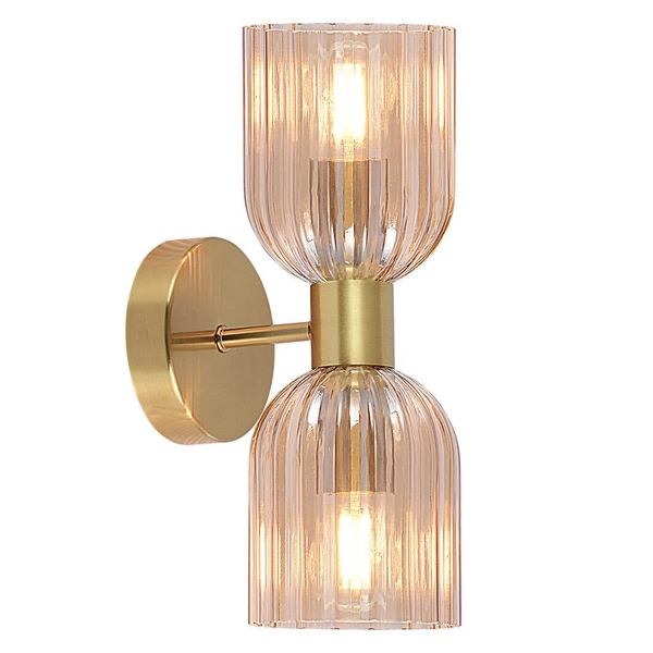 Ścienny kinkiet glamour Piega LP-939/2W amber Light Prestige szklana bursztynowa złota