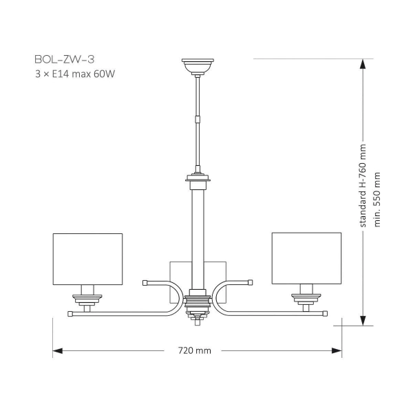 Potrójna lampa wisząca Bolt BOL-ZW-3 (Z) z abażurami mosiądz szara