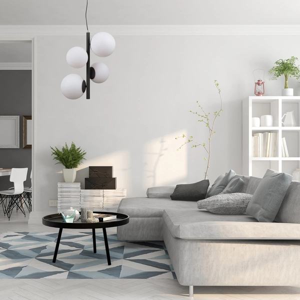 Modernistyczna LAMPA wisząca RIGA PND-44213-4A-SBL Italux metalowa OPRAWA szklane kule zwis czarny