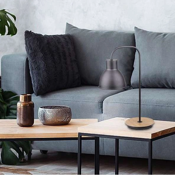 Skandynawska lampa stołowa VARIO 41-73488 metalowa loftowa czarna drewna