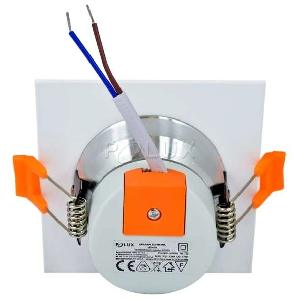 Podtynkowa LAMPA sufitowa VENUS 307873 Polux metalowa OPRAWA kwadratowa LED 7W 3000K do zabudowy biała