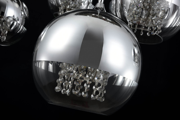 Glamour LAMPA wisząca FERMI P140-PL-170-5-N Maytoni okrągła OPRAWA szklany ZWIS kaskada kryształki chrom przezroczyste