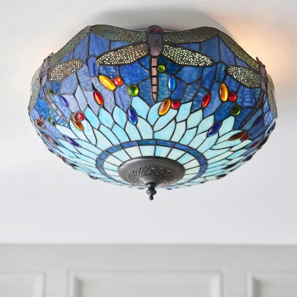Szklana lampa sufitowa Dragonfly 70722 witrażowa do sypialni niebieska