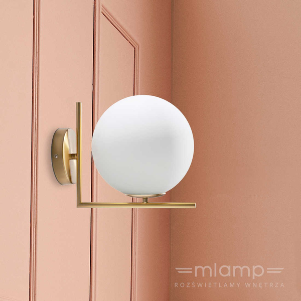 Kinkiet LAMPA ścienna CONDI MBM-7475/1-G MDECO modernistyczna OPRAWA szklana kula ball mosiądz biała