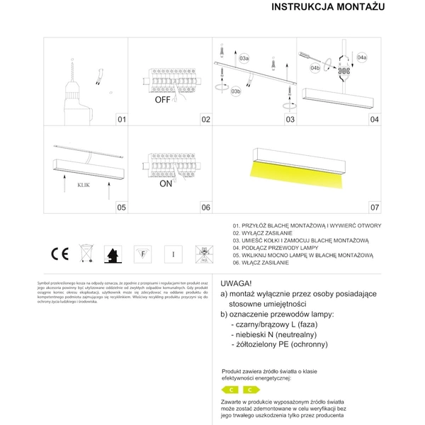 Lampa natynkowa liniowa Lupinus 3115005102-1 Elkim LED 24W 3000K biała