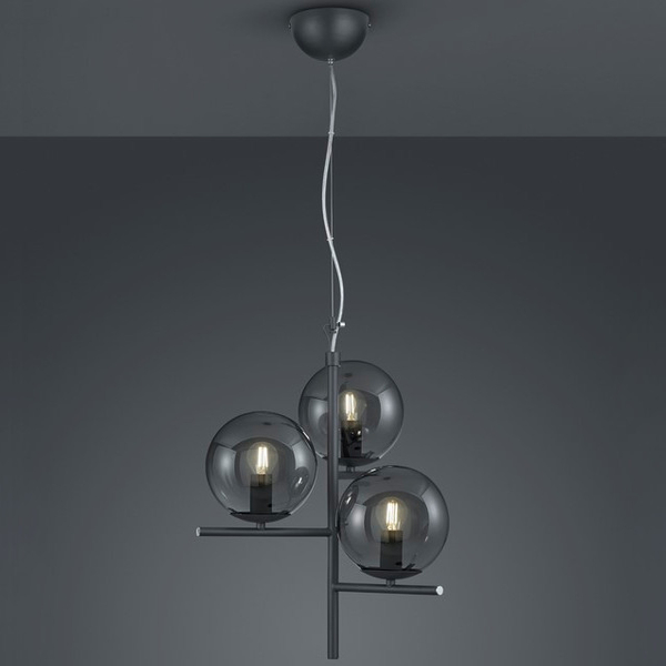 Modernistyczna LAMPA wisząca PURE  302000342 Trio loftowa OPRAWA szklane kule zwis grafitowy przydymiony