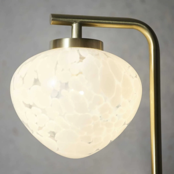 Stołowa lampka glamour L&-198817 metalowa szklana biała mosiądz