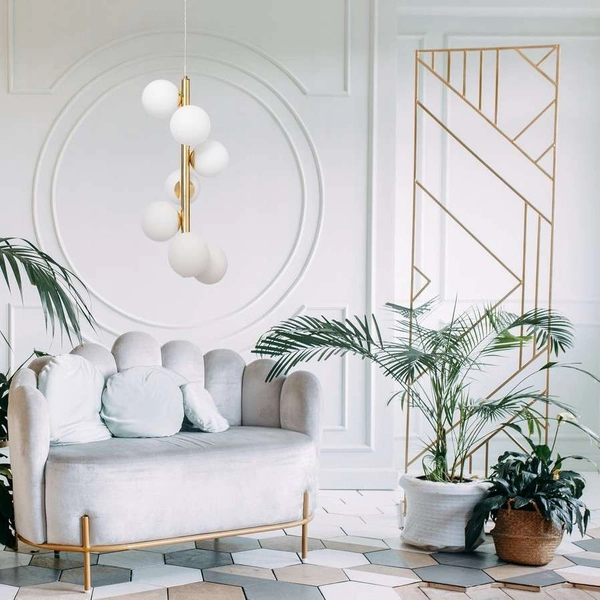 Loftowa LAMPA wisząca CUMULUS VERTICAL 10757705 Kaspa szklana OPRAWA modernistyczny zwis molekuły złoty biały