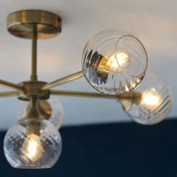 Sufitowa lampa szklana Allegra 103171 kule spiralne mosiądz