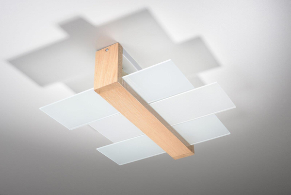 Plafon LAMPA sufitowa SL.0076 szklana OPRAWA drewno naturalne