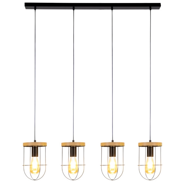 Lampa wisząca NETUNO 184159404 metalowa retro industrialny drewno czarny